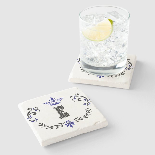 Dessous-de-verre En Pierre Monogramme de couronne 'E' (Côté)