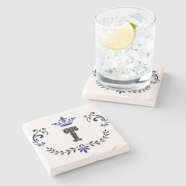 Dessous-de-verre En Pierre Monogramme de couronne 'T' (Côté)