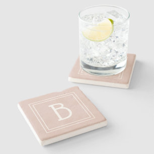 Dessous-de-verre En Pierre Monogramme de Ferme Moderne Rose et Blanc Initiale