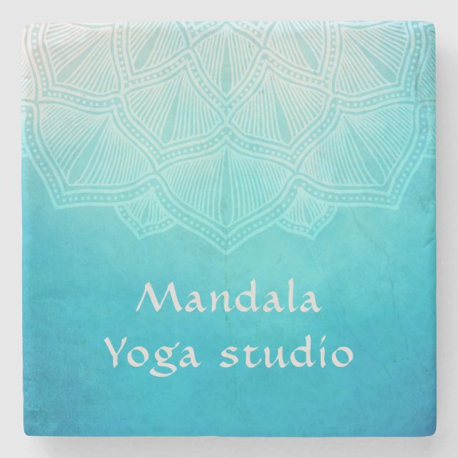 Dessous-de-verre En Pierre Monogramme de mandala noir turquoise (Devant)