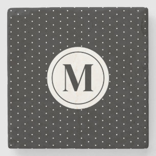 Dessous-de-verre En Pierre Monogramme de Motif de points Polka noir et blanc