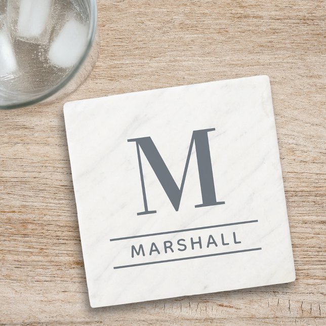 Dessous-de-verre En Pierre Monogramme de nom classique en gris ardoise serif (Créateur téléchargé)