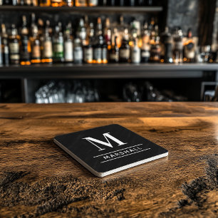 Dessous-de-verre En Pierre Monogramme de nom classique en noir et blanc avec 