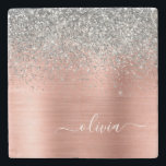 Dessous-de-verre En Pierre Monogramme de Parties scintillant d'argent en méta<br><div class="desc">Or rose - Blush Rose et Argent Faux Foil Parties scintillant étincelante métallique brossé Monogramme de métal Nom Carreau de pierre. Cela rend la remise de diplômes parfaite, doux 16 ans, mariage, douche nuptiale, anniversaire, baby shower ou cadeau de fête de bachelorette pour quelqu'un qui aime le luxe glam et...</div>