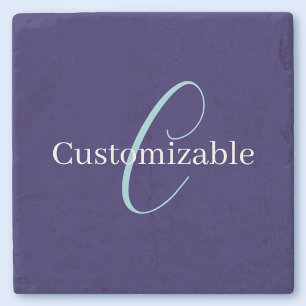 Dessous-de-verre En Pierre Monogramme de script cursif modifiable bleu violac