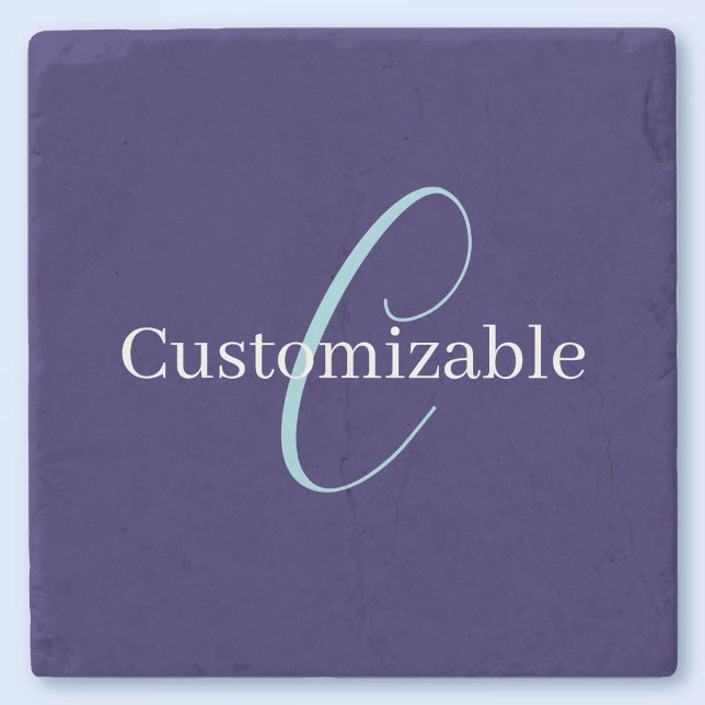 Dessous-de-verre En Pierre Monogramme de script cursif modifiable bleu violac (Créateur téléchargé)