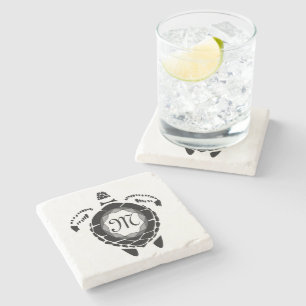 Dessous-de-verre En Pierre Monogramme de shellback de la tortue de diamant
