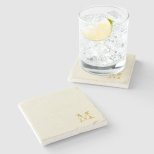 Dessous-de-verre En Pierre Monogramme d'or beige neutre