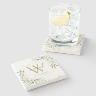 Dessous-de-verre En Pierre Monogramme doré Greenery Chic