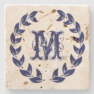 Dessous-de-verre En Pierre Monogramme Elegant Blue Wreath