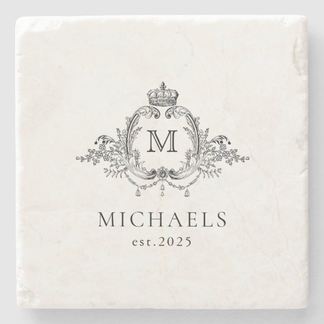 Dessous-de-verre En Pierre Monogramme élégant de couronne royale (Devant)
