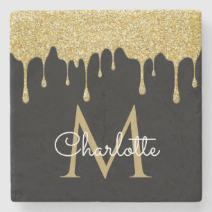 Dessous-de-verre En Pierre Monogramme élégant de lettres cursives avec goutte