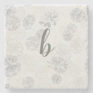 Dessous-de-verre En Pierre Monogramme Élégant Gris Floral