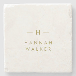 Dessous-de-verre En Pierre Monogramme   Élégant marbre minimaliste or