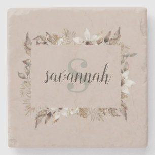 Dessous-de-verre En Pierre Monogramme élégant Nom Floral rose