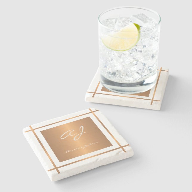 Dessous-de-verre En Pierre Monogramme élégant personnalisé nom en écriture do (Côté)