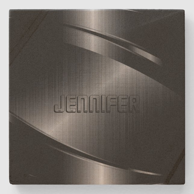 Dessous-de-verre En Pierre Monogramme en acier inoxydable noir métallique (Devant)