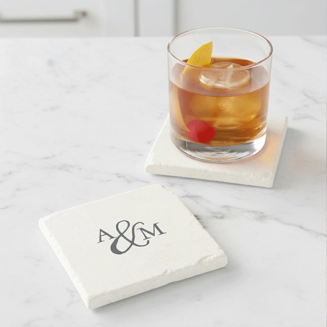 Dessous-de-verre En Pierre Monogramme Esperluette Bleu Marine (Créateur téléchargé)