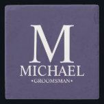 Dessous-de-verre En Pierre Monogramme et nom personnalisé moderne Groomsman<br><div class="desc">Cadeaux de Groomsman Personnalisés modernes avec monogramme personnalisé,  nom et titre de marionnettiste dans le style de police serif classique. Aussi parfait pour Best Man,  Père de la Mariée et plus.</div>