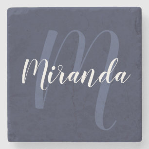 Dessous-de-verre En Pierre Monogramme et nom personnalisé moderne Navy Blue