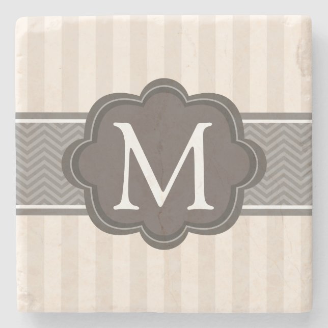 Dessous-de-verre En Pierre Monogramme fait sur commande Brown de rayures (Devant)