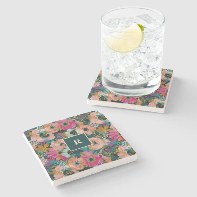 Dessous-de-verre En Pierre Monogramme Floral (Côté)