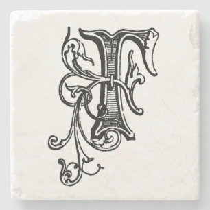 Dessous-de-verre En Pierre Monogramme floral noir 'F'