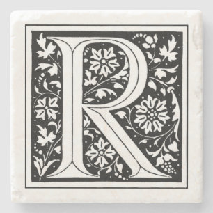 Dessous-de-verre En Pierre Monogramme floral vintage "R"