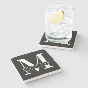 Dessous-de-verre En Pierre Monogramme gras minimal avec nom   Noir