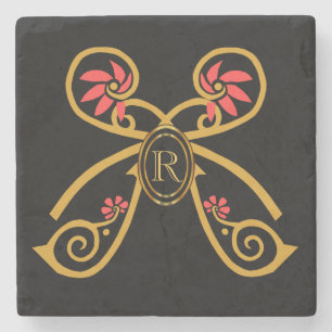 Dessous-de-verre En Pierre Monogramme initial de papillon d'or personnalisé
