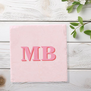 Dessous-de-verre En Pierre Monogramme initial minimaliste rose moderne