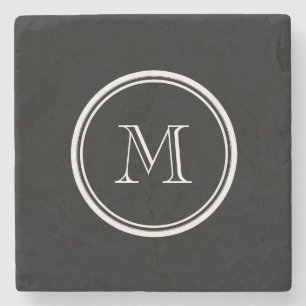 Dessous-de-verre En Pierre Monogramme initial noir haut de gamme couleur