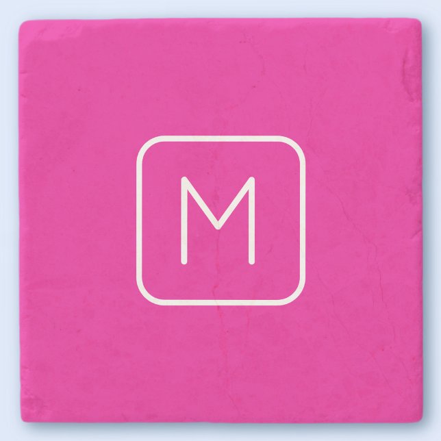 Dessous-de-verre En Pierre Monogramme Initial Simple & Moderne | Rose & Blanc (Créateur téléchargé)
