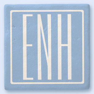 Dessous-de-verre En Pierre Monogramme Initiales 3 Moderne Gras Bleu Clair