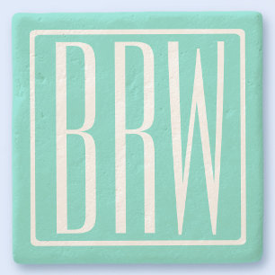 Dessous-de-verre En Pierre Monogramme Initiales 3 Modernes Gras   Blanc Sur A