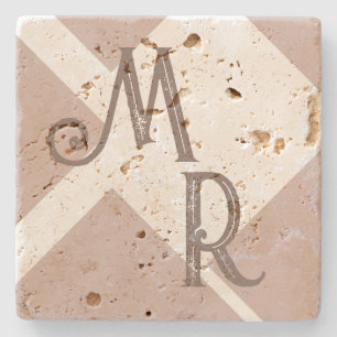 Dessous-de-verre En Pierre Monogramme initiales personnalisées marron neutre
