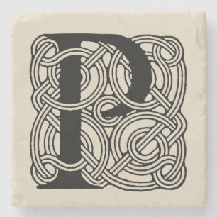 Dessous-de-verre En Pierre Monogramme Lettre P Impression Vintage Nœud Celtiq