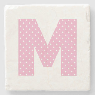 Dessous-de-verre En Pierre Monogramme M gras en rose et petits pois blancs