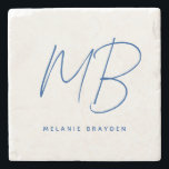 Dessous-de-verre En Pierre Monogramme minimaliste bleu marine simple<br><div class="desc">Dessous de verre en pierre monogramme simple bleu marine parfait pour un usage personnel ou un cadeau de ménage.</div>