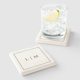 Dessous-de-verre En Pierre Monogramme minimaliste classique simple noir et bl
