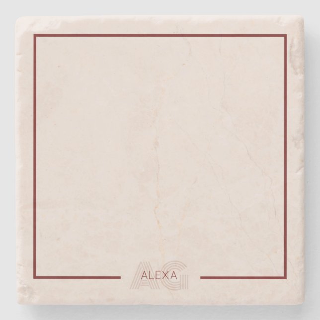 Dessous-de-verre En Pierre Monogramme moderne beige et vin (Devant)