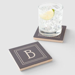 Dessous-de-verre En Pierre Monogramme Moderne Chic Initiale Bleu Foncé et Bla