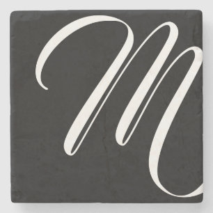 Dessous-de-verre En Pierre Monogramme Moderne De Script Noir Et Blanc