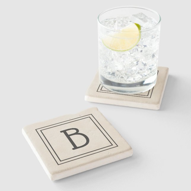 Dessous-de-verre En Pierre Monogramme Moderne Élégant Brun et Noir Initial (Côté)