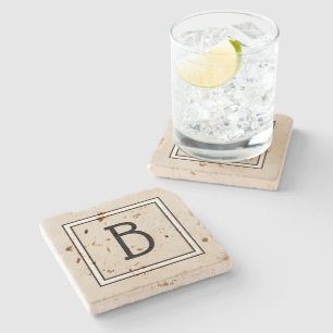 Dessous-de-verre En Pierre Monogramme Moderne Élégant Brun, Noir & Blanc Init