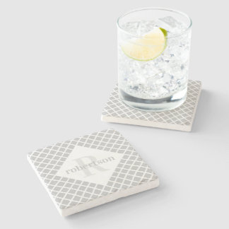 Dessous-de-verre En Pierre Monogrammé moderne géométrique gris et blanc