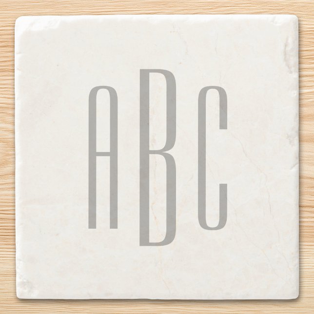 Dessous-de-verre En Pierre Monogramme Moderne Gris Simple Trois Lettres (Modern Gray Simple Three Letter Monogram Stone Coaster)