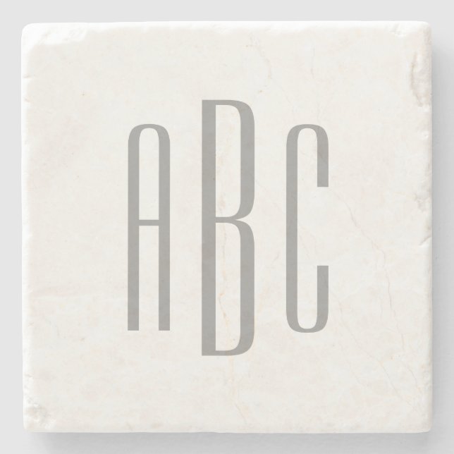 Dessous-de-verre En Pierre Monogramme Moderne Gris Simple Trois Lettres (Devant)