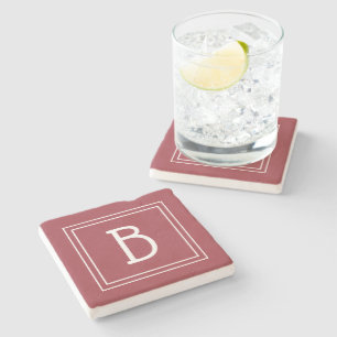 Dessous-de-verre En Pierre Monogramme Moderne Initiale Simple Lettre Rouge Bl
