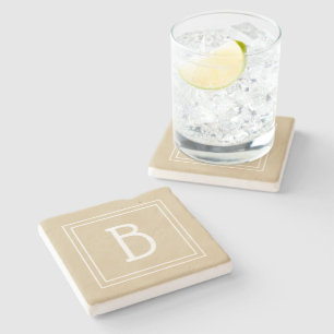 Dessous-de-verre En Pierre Monogramme Neutre Marron Clair & Blanc Initiale